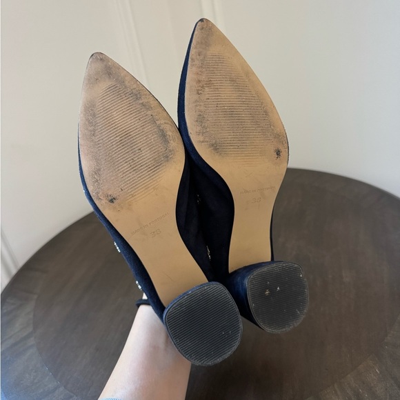 SVNTY Peace Mule - Navy Blue Suede Slide Block Heel - Size 38 - EUC - Picture 7 of 10